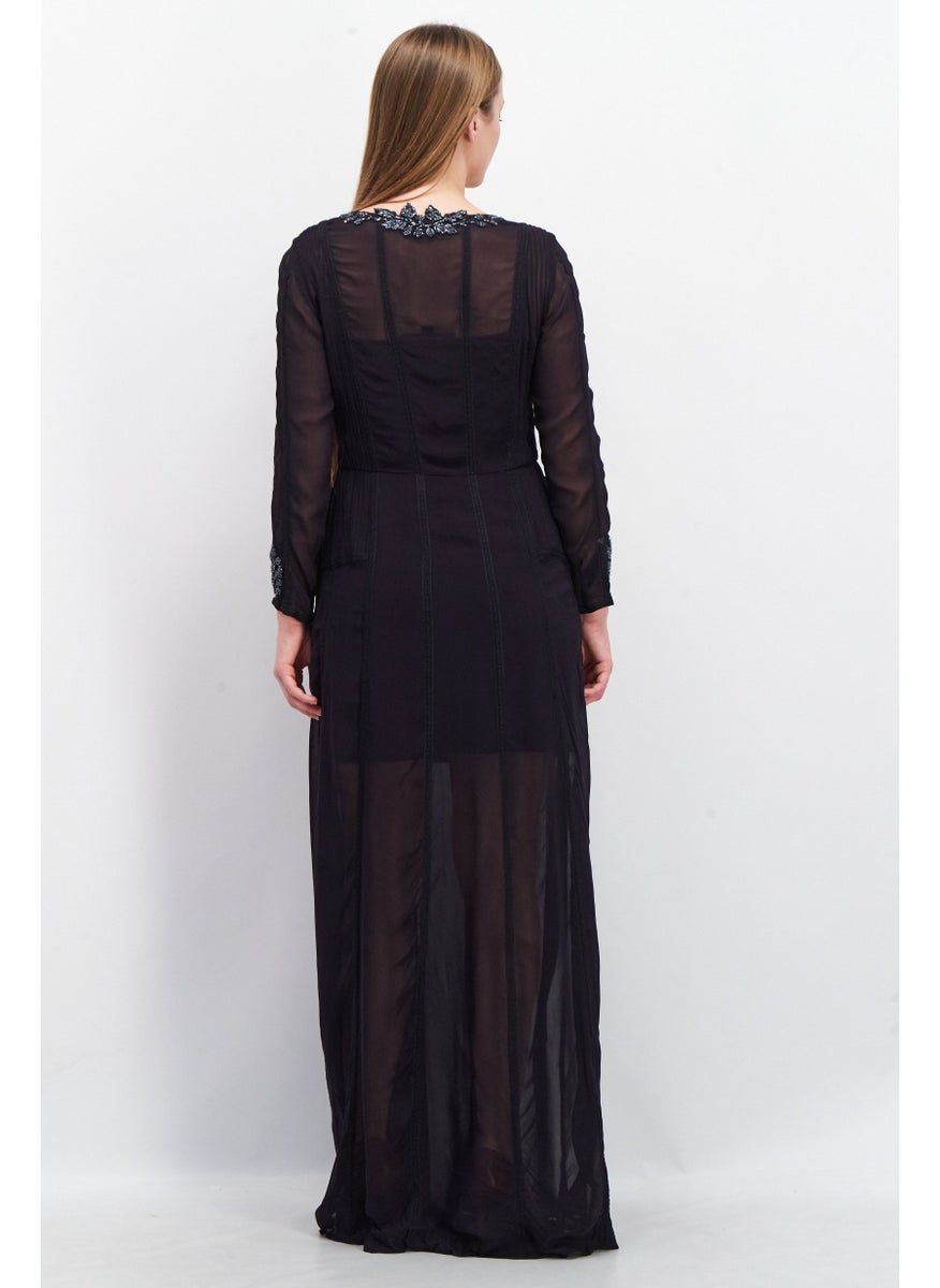 Women Embellished Maxi Dress, Navy Blue