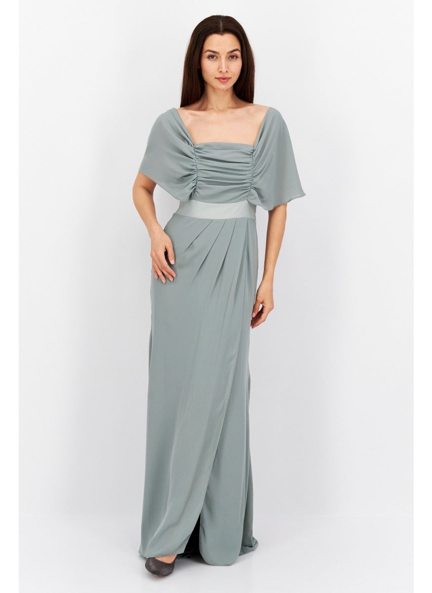 Women Plain Casual Maxi Dress, Olive