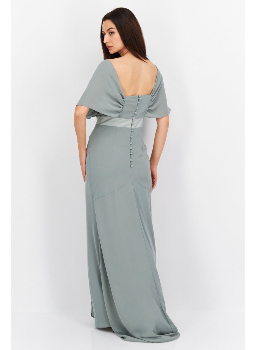 Women Plain Casual Maxi Dress, Olive