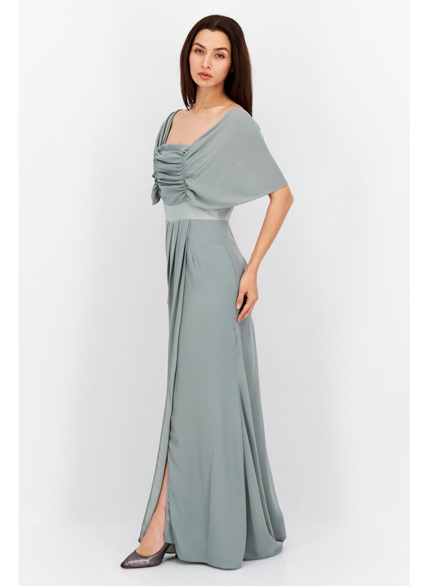 Women Plain Casual Maxi Dress, Olive