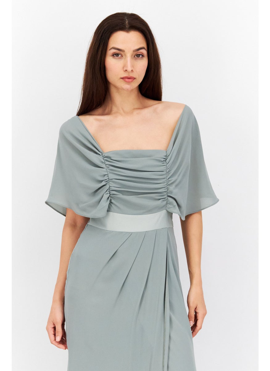 Women Plain Casual Maxi Dress, Olive