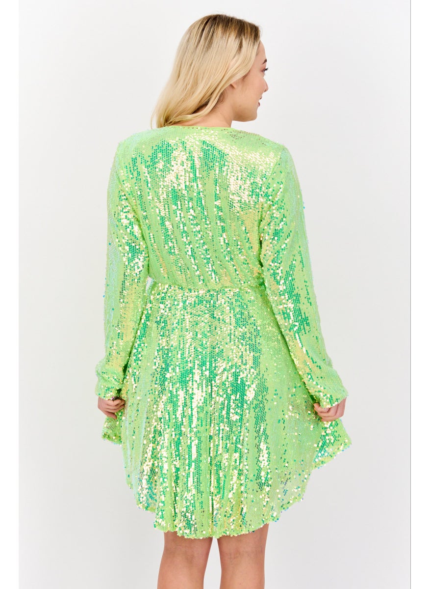 Women Embellished Mini Dress, Lime Green
