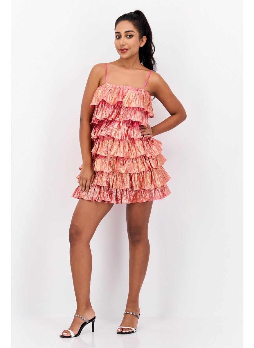 Women Metallic Mini Dress, Pink
