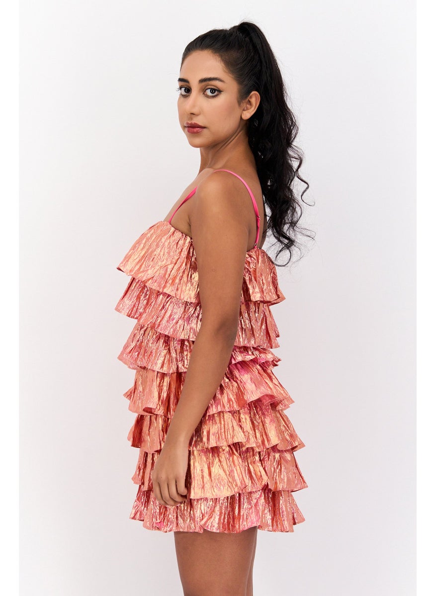 Women Metallic Mini Dress, Pink