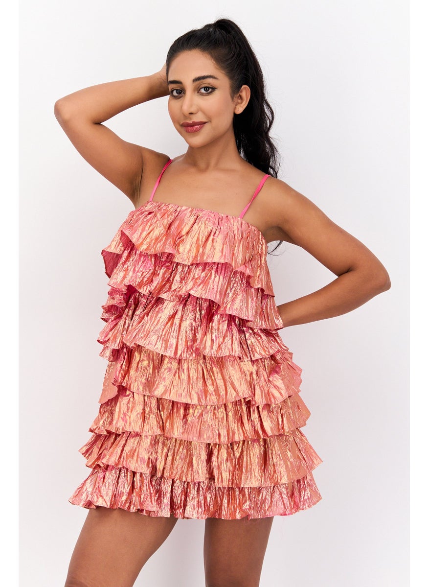 Women Metallic Mini Dress, Pink