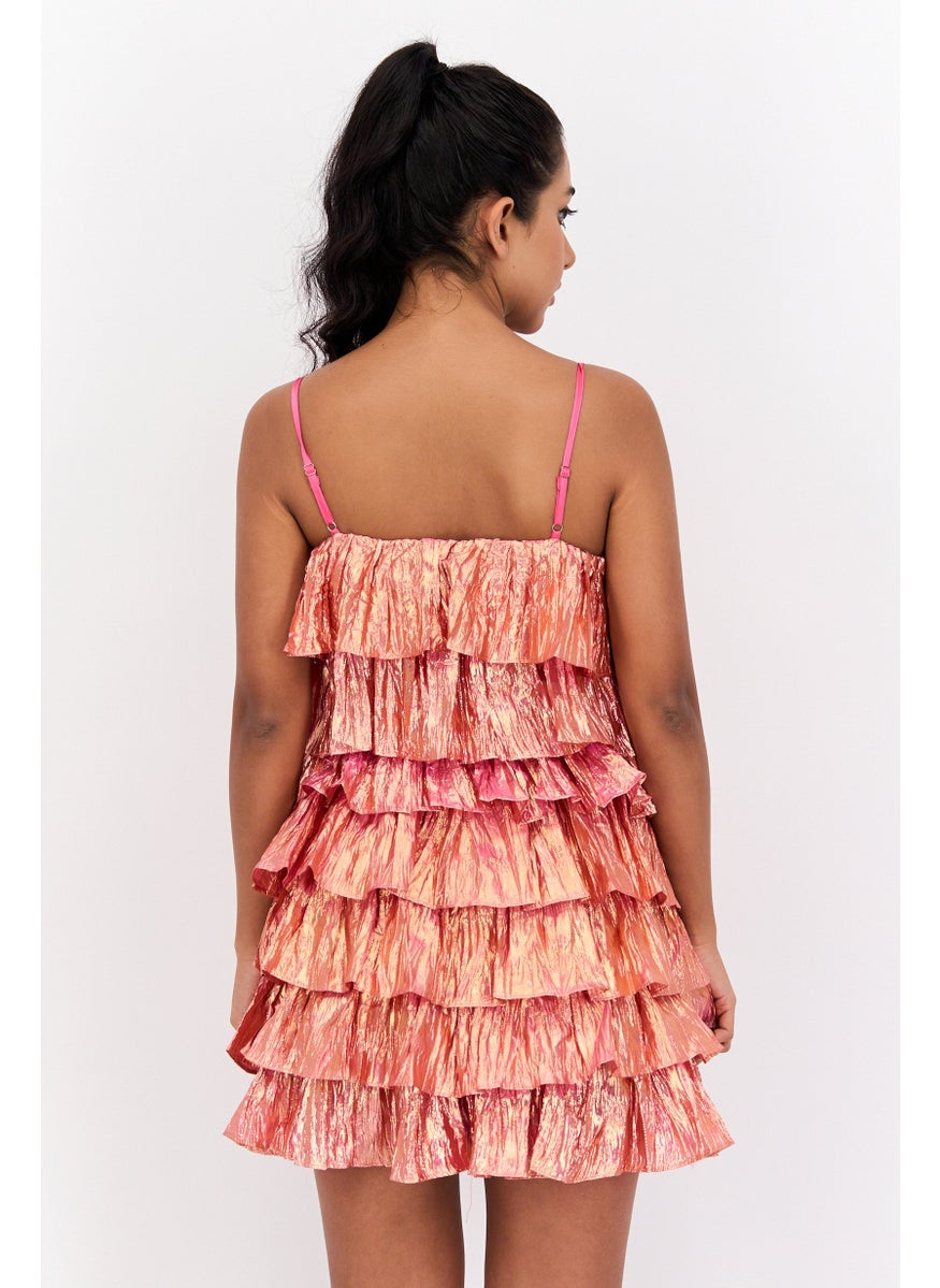 Women Metallic Mini Dress, Pink