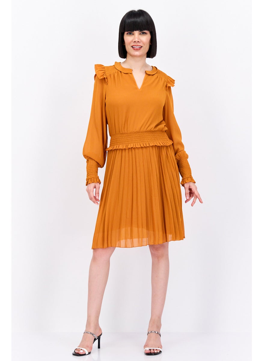 Women Pleated Midi Dress, Brown
