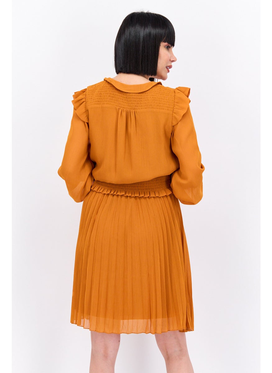 Women Pleated Midi Dress, Brown