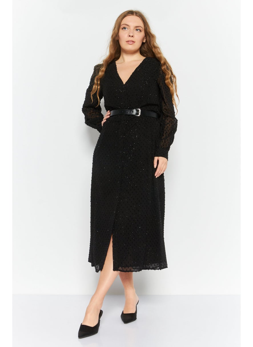 Women Metallic Midi Dress, Black