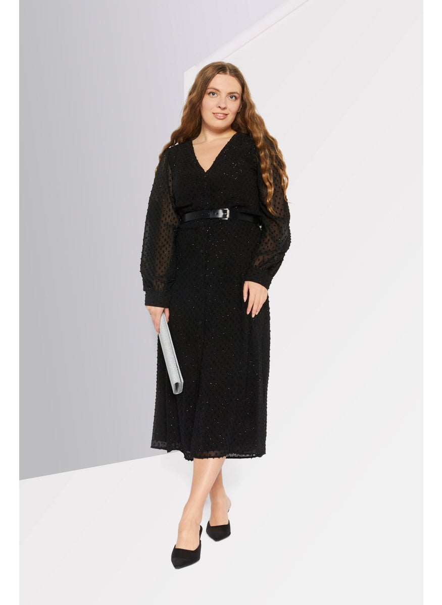 Women Metallic Midi Dress, Black