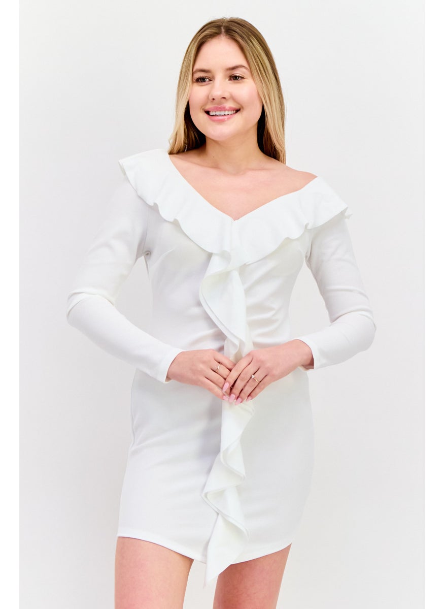 Women Solid Mini Dress, White
