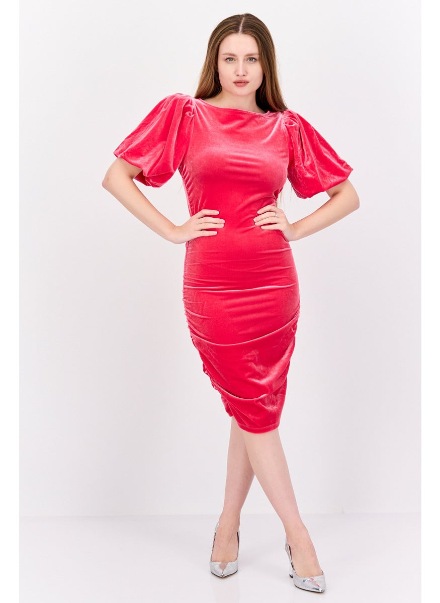 Women Velvet Mini Dress, Pink