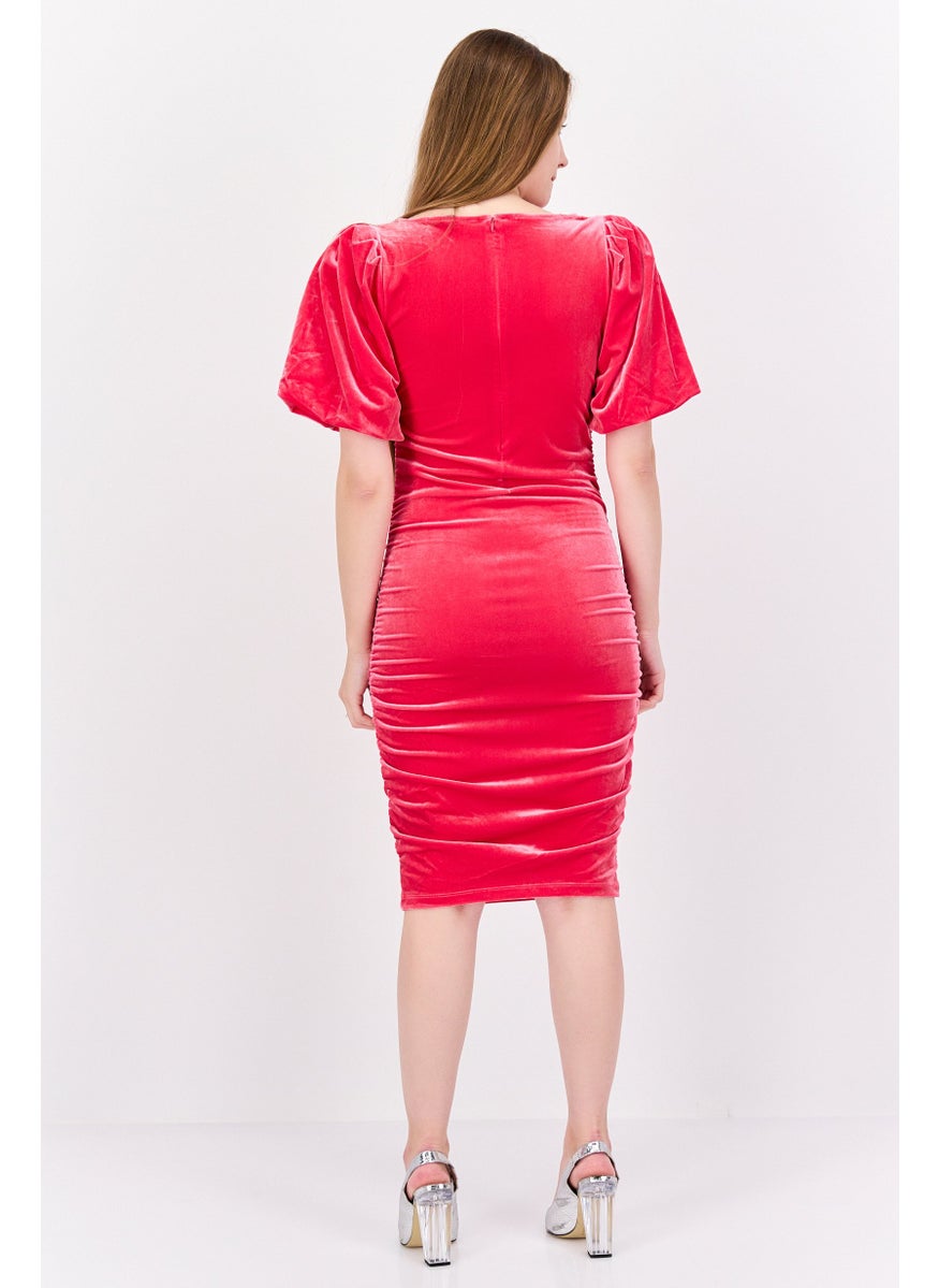 Women Velvet Mini Dress, Pink