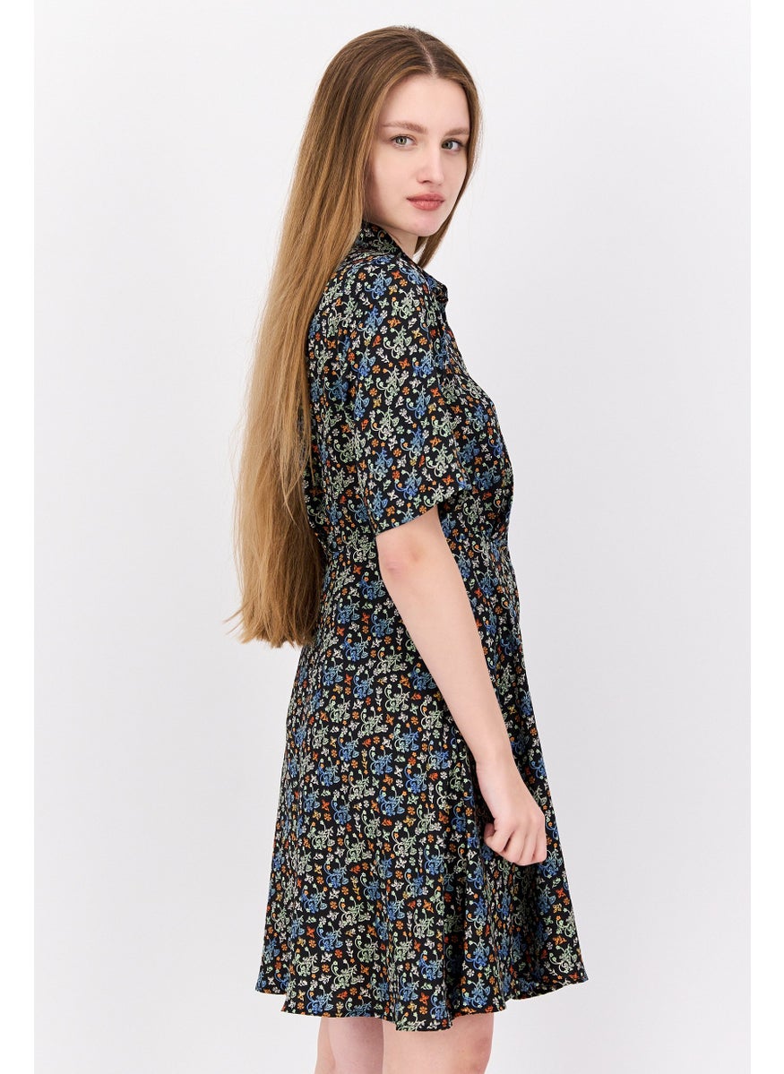 Women Floral Print Mini Dress, Black Combo