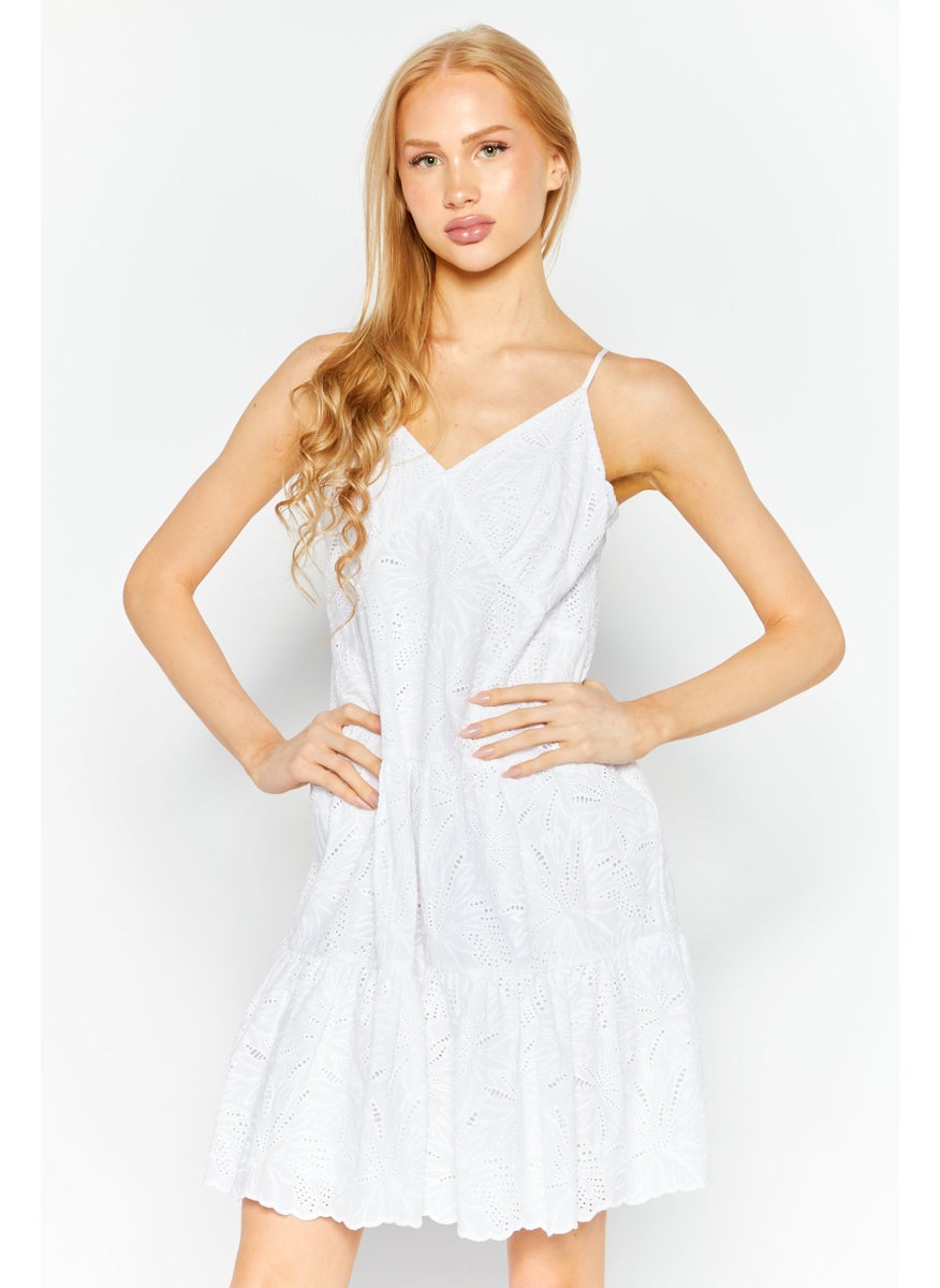 Women Embroidered Mini Dress, White