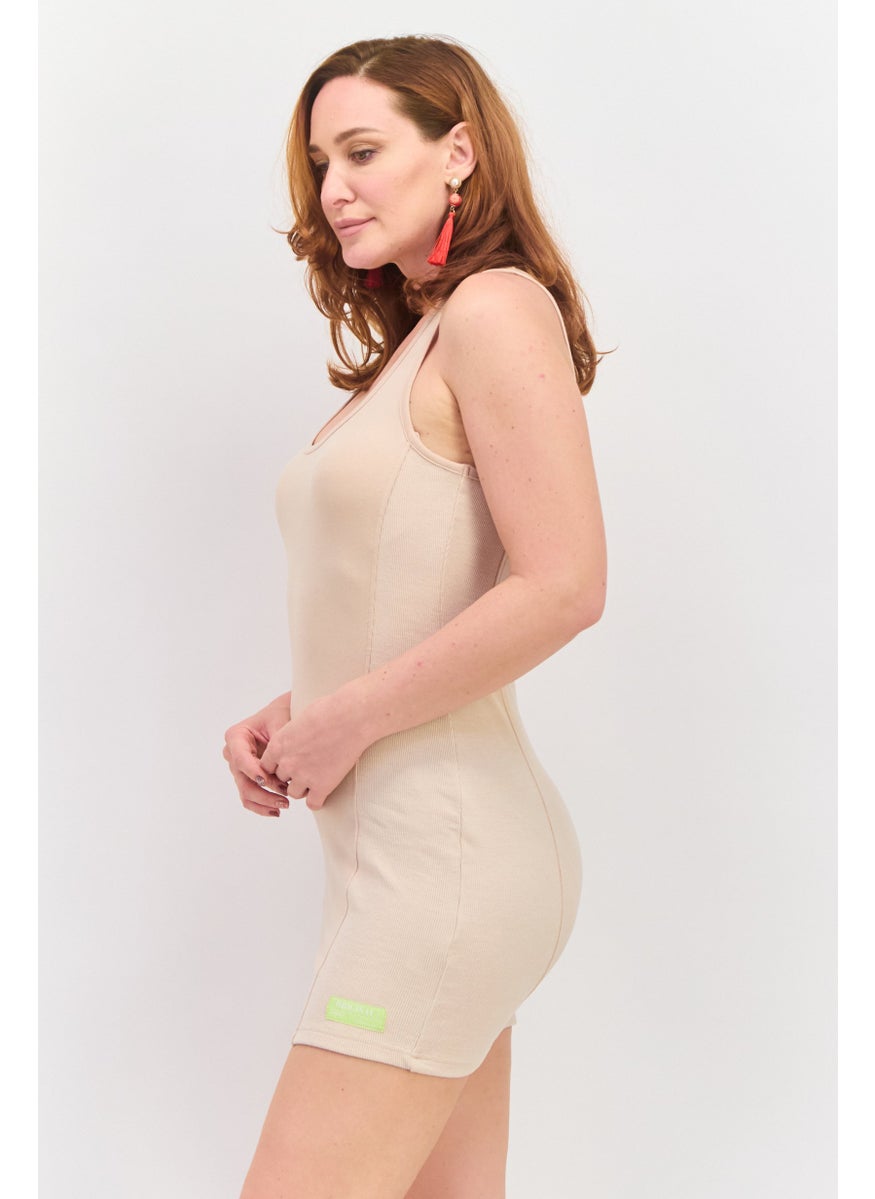Women Solid Mini Dress, Tan