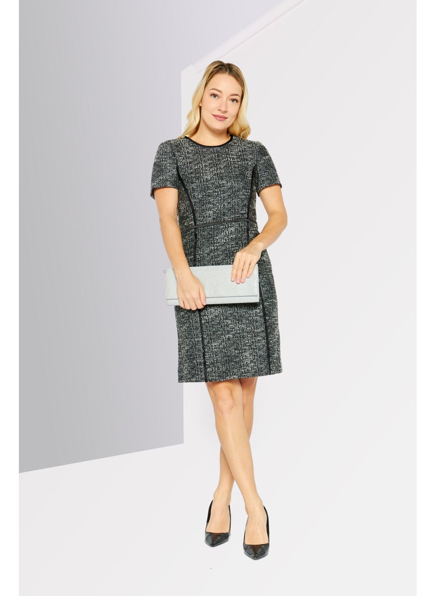 Women Short Sleeve Textured Mini Dress, Black