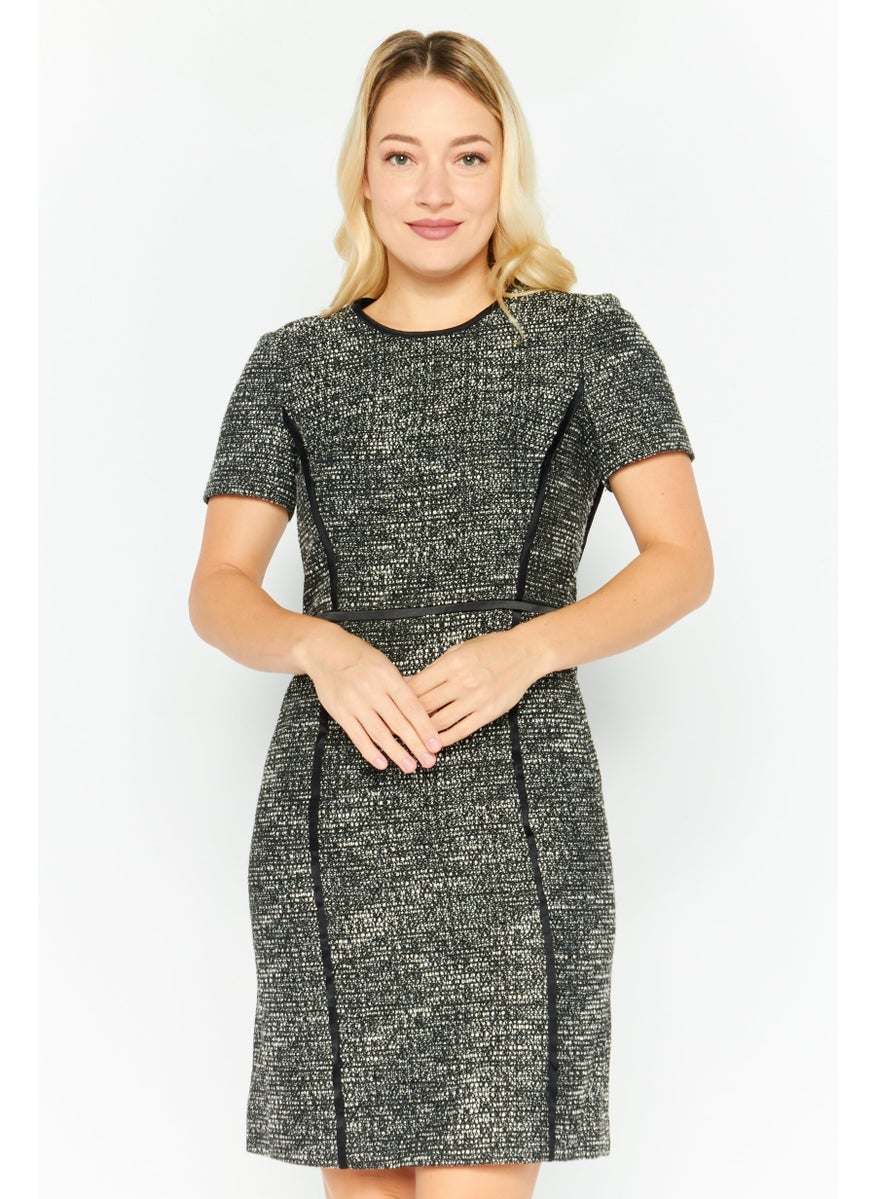 Women Short Sleeve Textured Mini Dress, Black