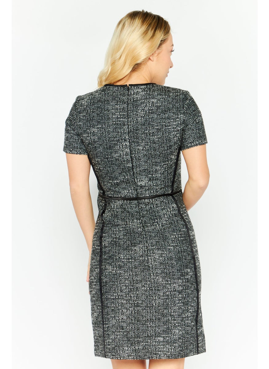Women Short Sleeve Textured Mini Dress, Black