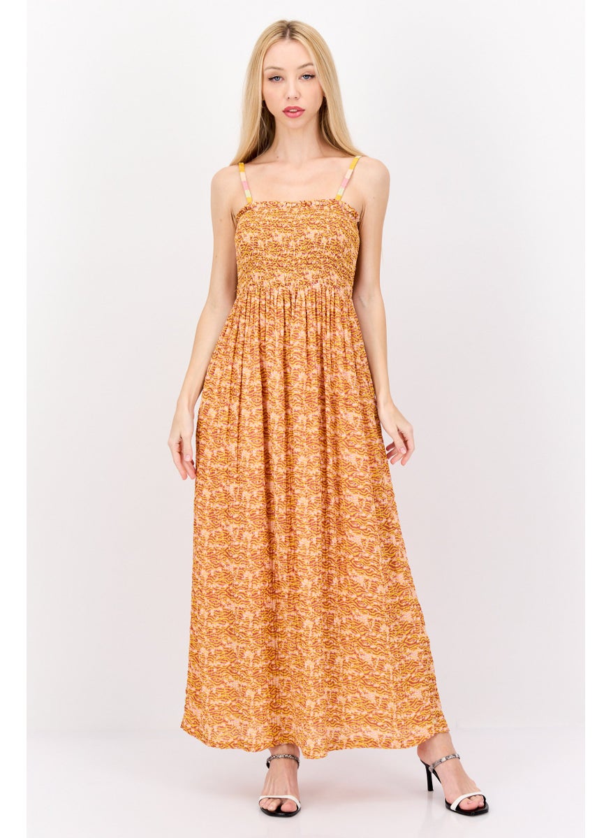 Women Textured Maxi Dress, Yellow Combo