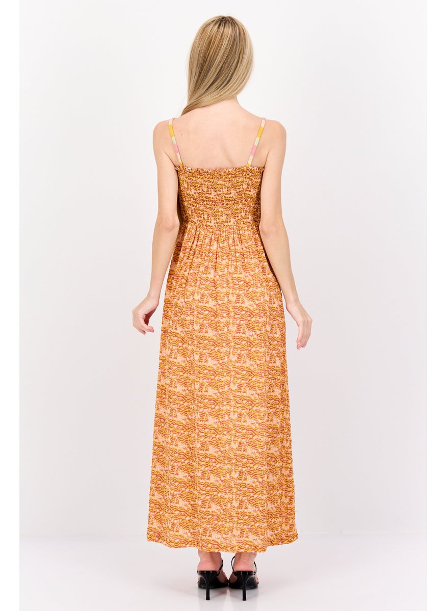 Women Textured Maxi Dress, Yellow Combo