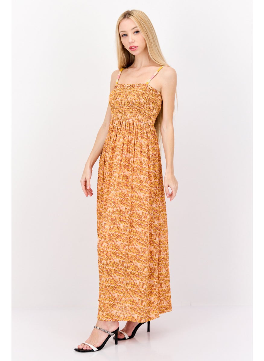 Women Textured Maxi Dress, Yellow Combo
