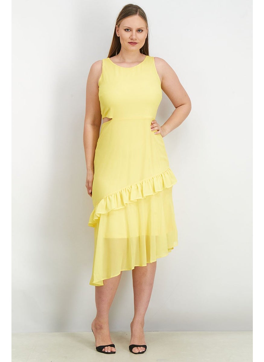 Women Textured Ruffle Dress, Yellow