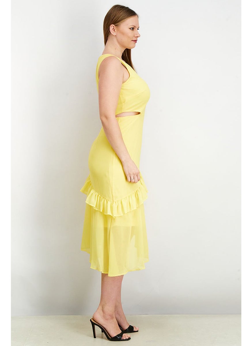 Women Textured Ruffle Dress, Yellow