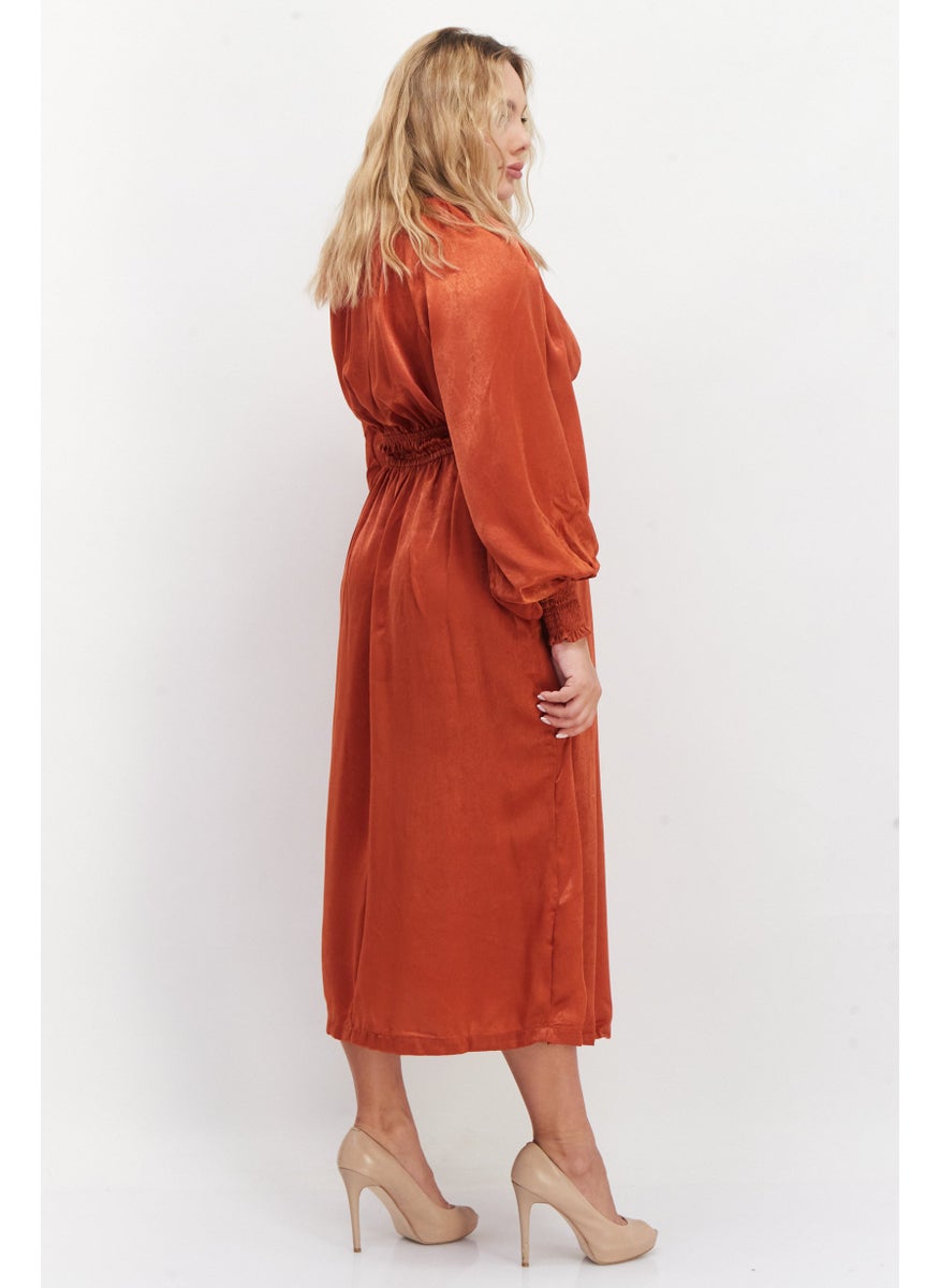 Women Solid Midi Dress, Brown