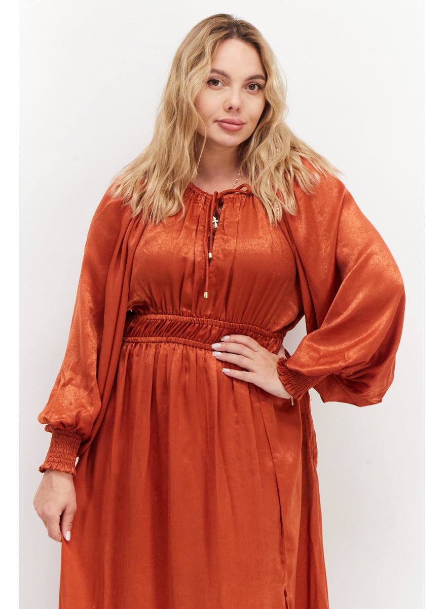 Women Solid Midi Dress, Brown
