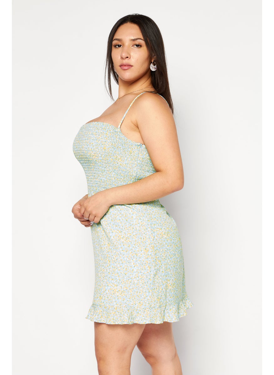 Women Floral Printed Mini Dress, Sage Combo