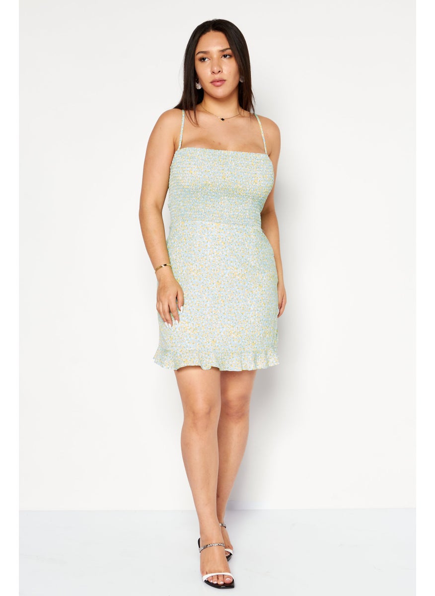 Women Floral Printed Mini Dress, Sage Combo