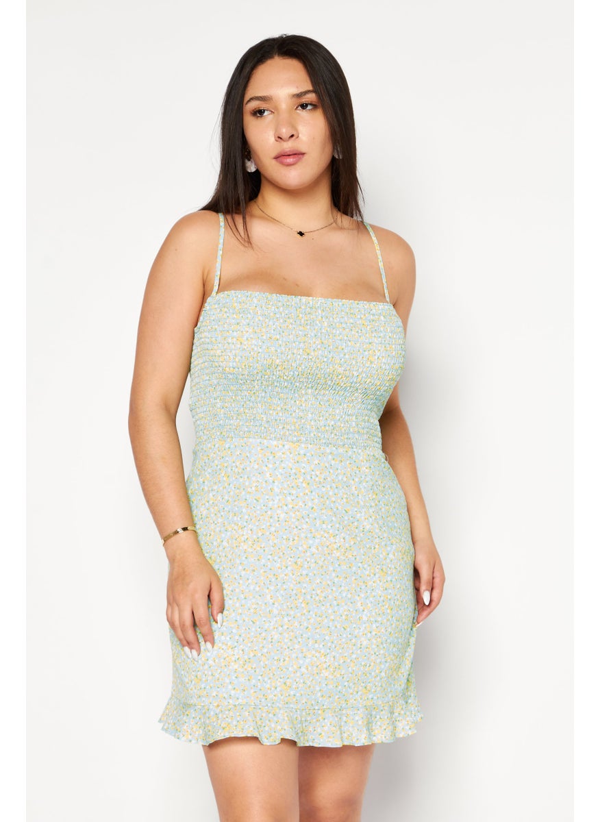 Women Floral Printed Mini Dress, Sage Combo