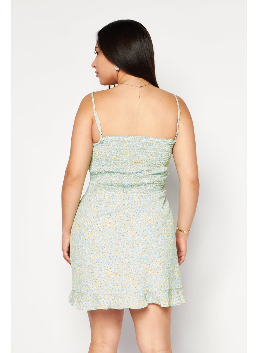 Women Floral Printed Mini Dress, Sage Combo