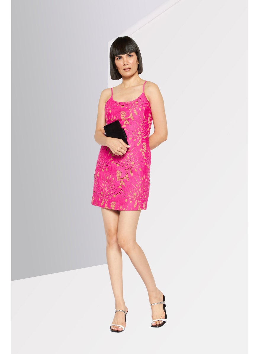 Women Textured Mini Dress, Pink