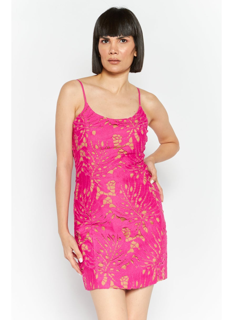 Women Textured Mini Dress, Pink