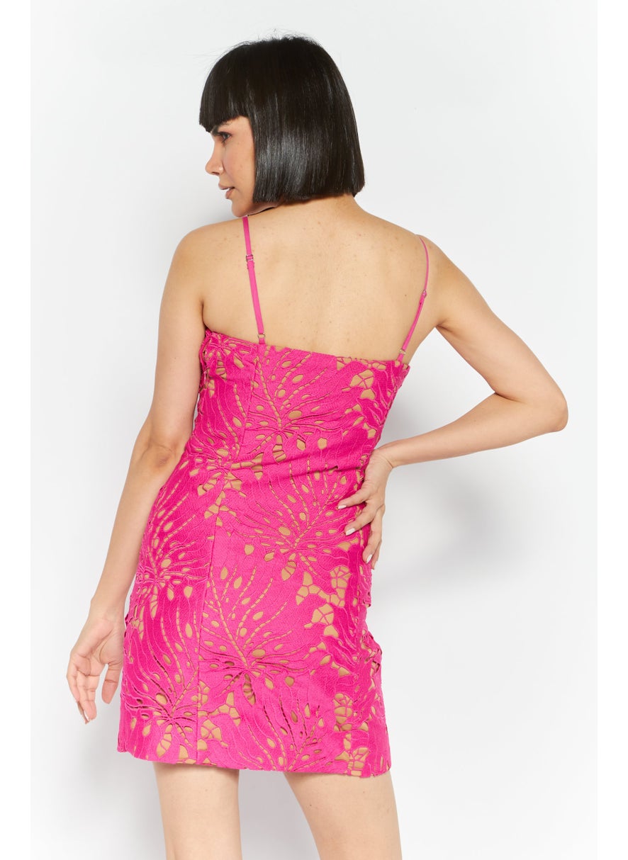 Women Textured Mini Dress, Pink