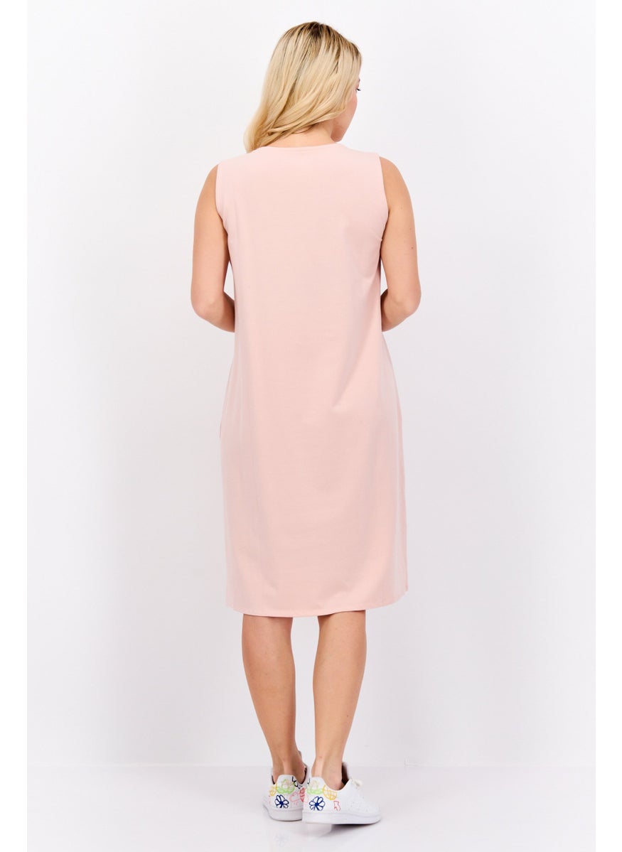Women Plain Mini Sheath Dress, Peach