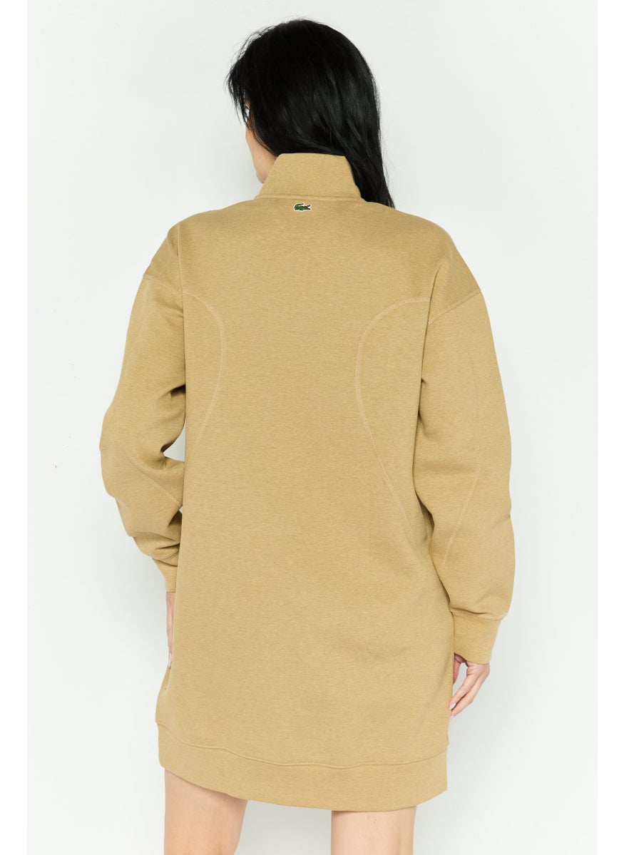 Women Textured Long Sleeve Sweater Dress, Dark Beige
