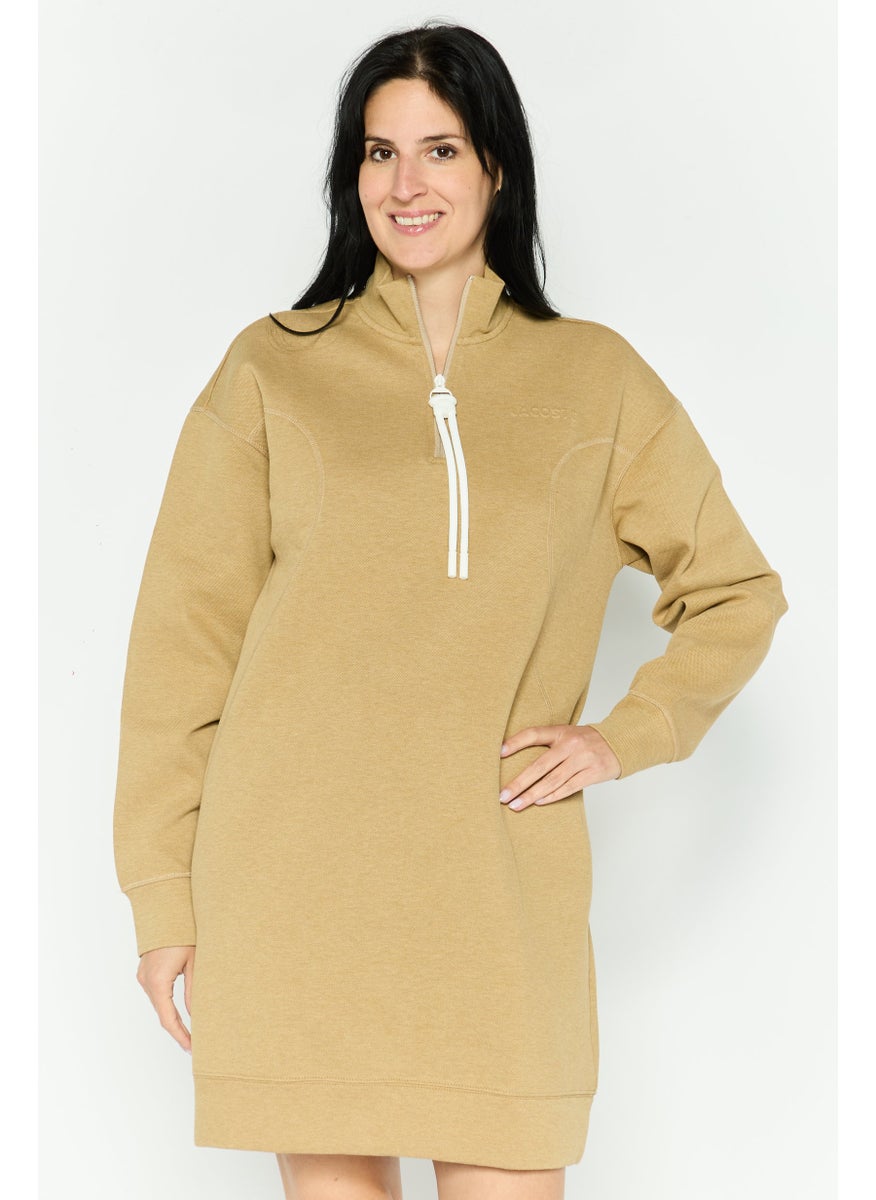 Women Textured Long Sleeve Sweater Dress, Dark Beige