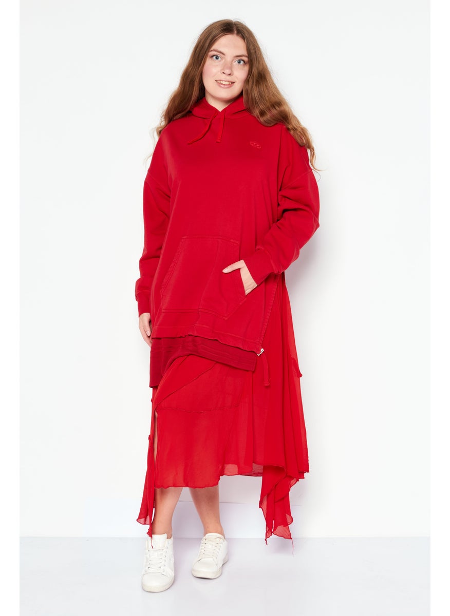 Women Embroidered Logo Sweater Dress, Red
