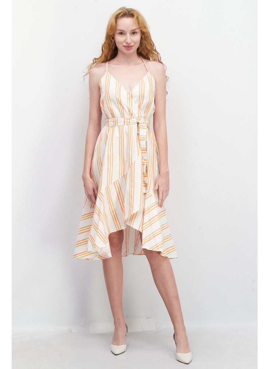 Women Stripe Mini Dress, Orange Combo