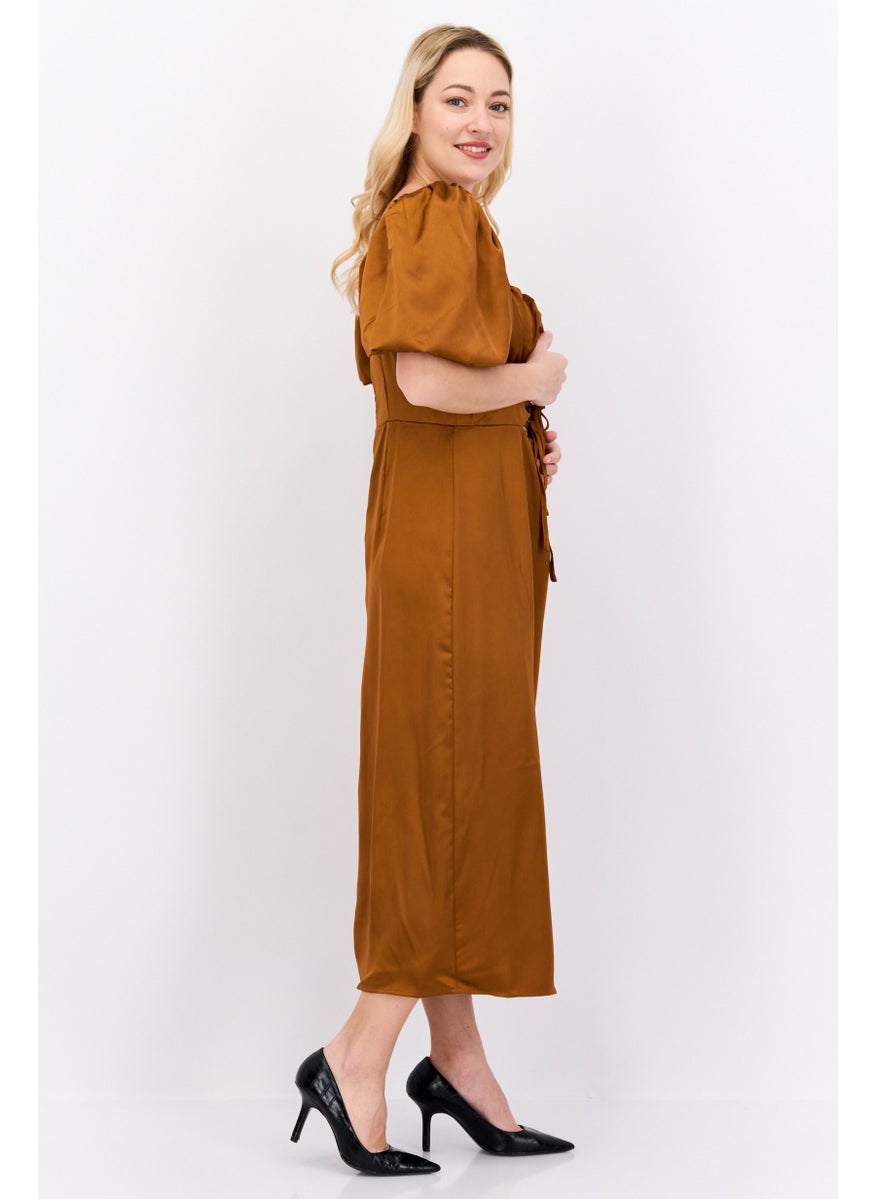 Women Plain Midi Dresses, Rust