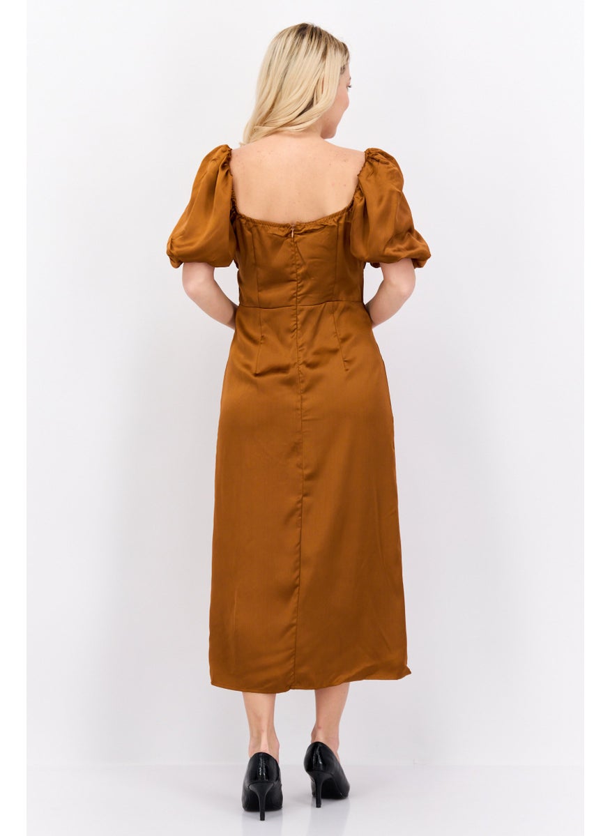 Women Plain Midi Dresses, Rust