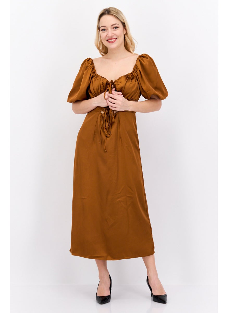 Women Plain Midi Dresses, Rust
