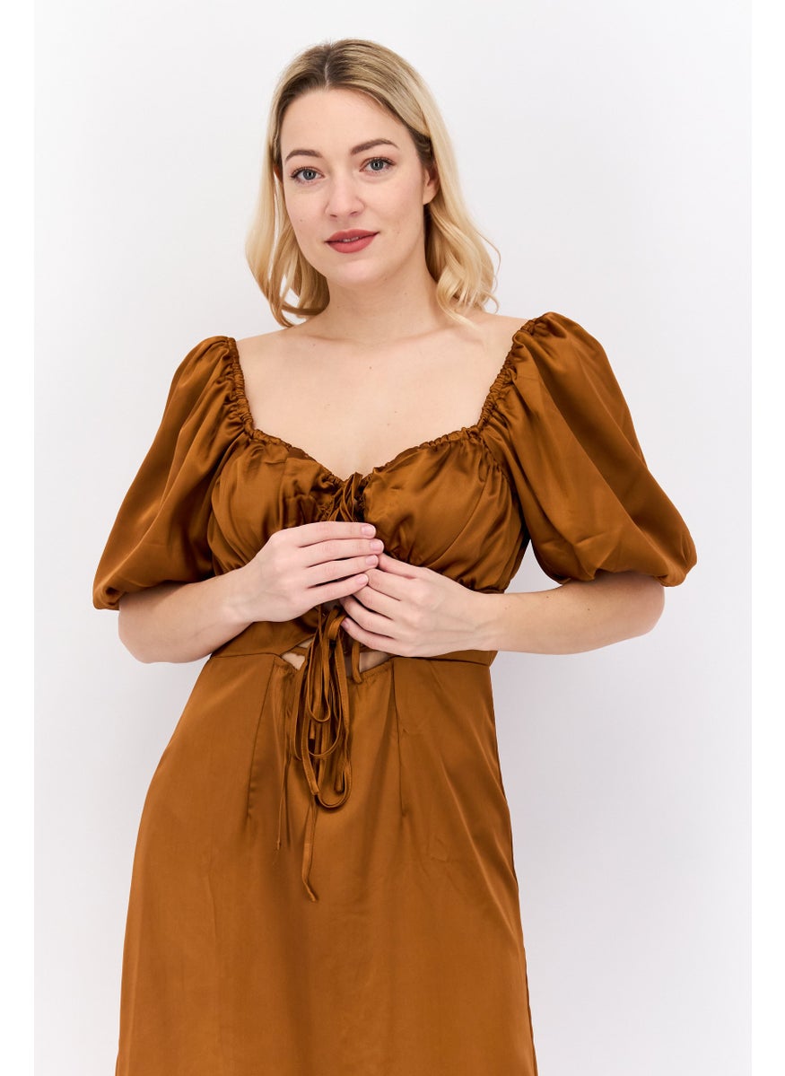 Women Plain Midi Dresses, Rust