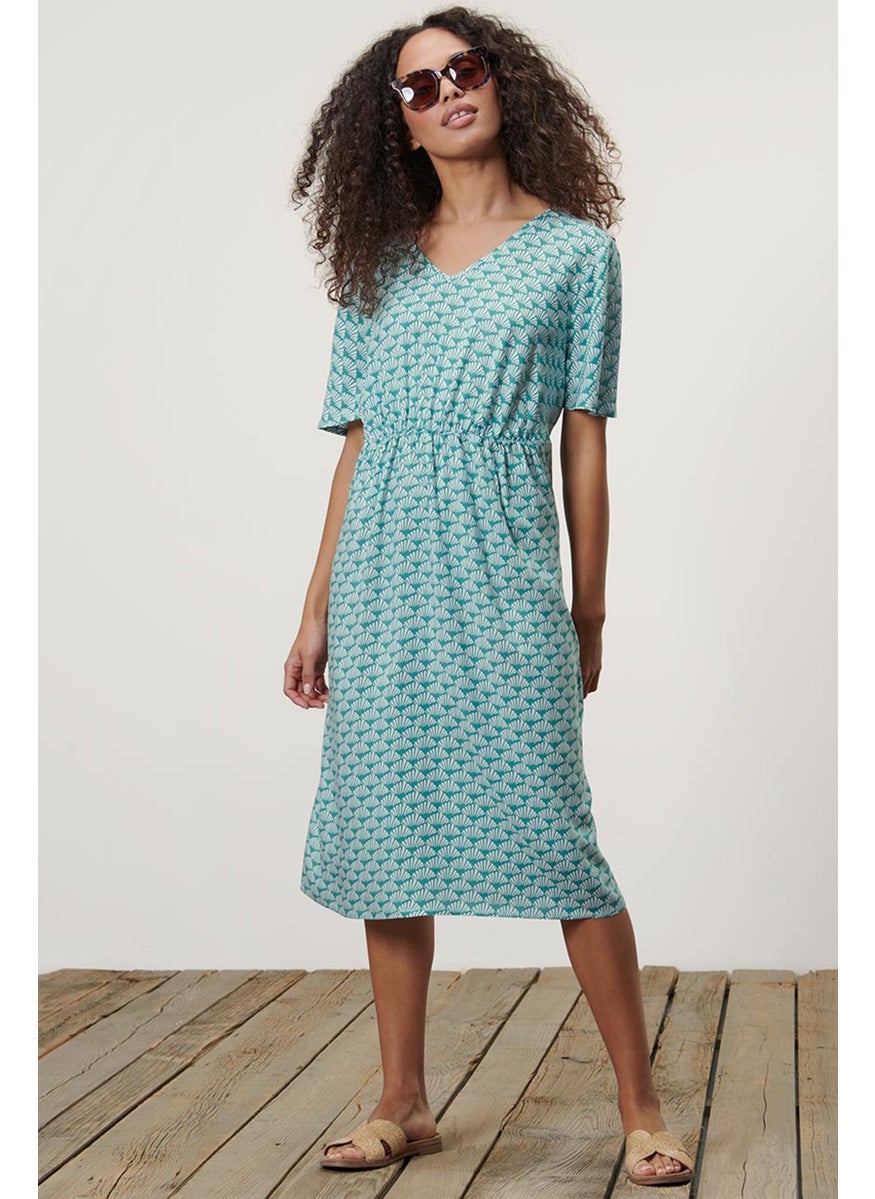 Women All Over Print Midi Dress, Green