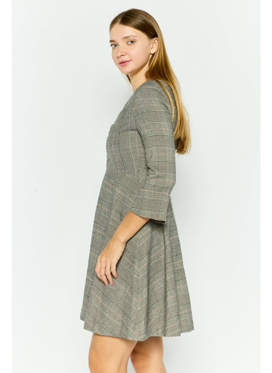 Women Textured Mini Dress, Grey Combo