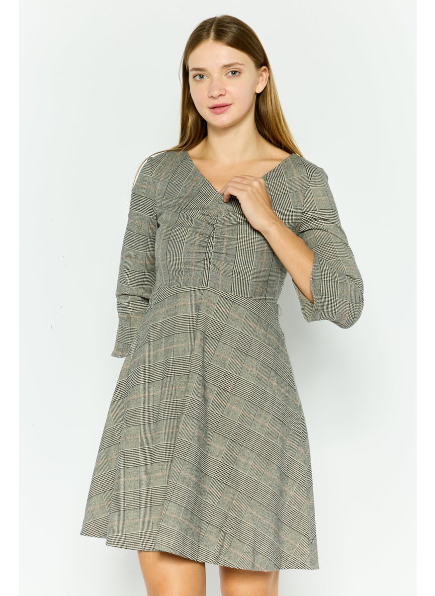 Women Textured Mini Dress, Grey Combo