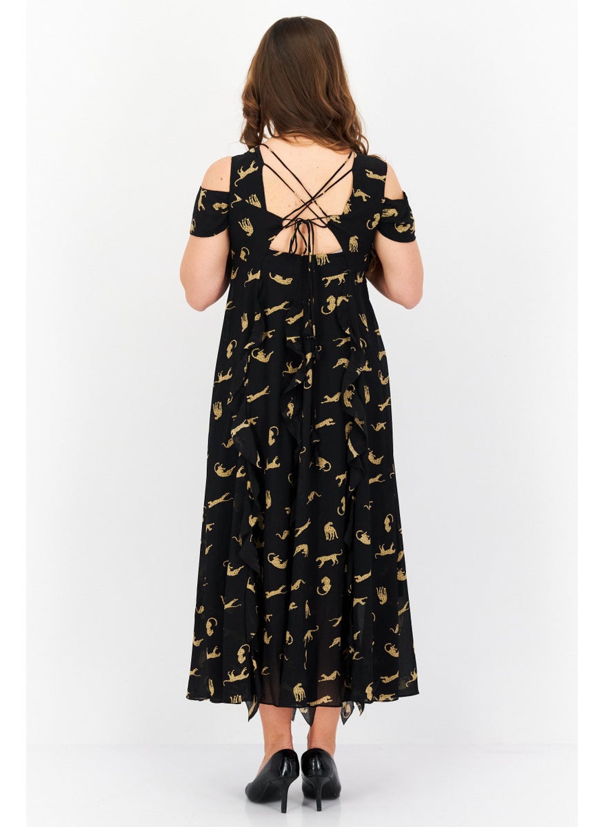Women Animal Print Midi Dress, Back